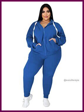 Plus Size 2 Piece Sweatsuit Set Long Sleeve Zip Hoodie Sweatpants Tracksuit